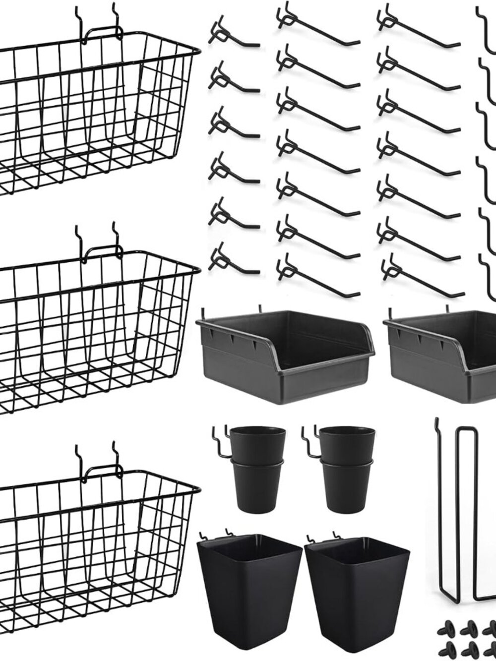 Pegboard Basket Organizers, 42Pack Peg Board Baskets Hooks Bins CupsBlack